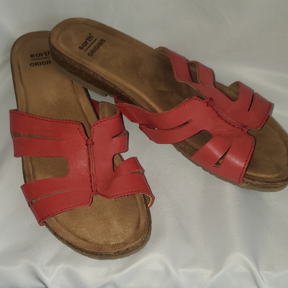 Earth Origins Women's Red Leather Slide Sandals